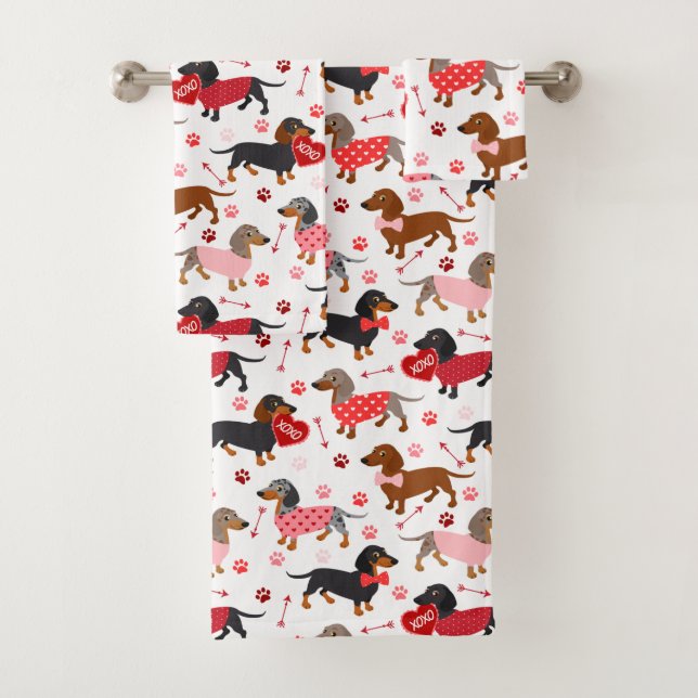 Valentine Dachshund Bath Towel Set (Insitu)