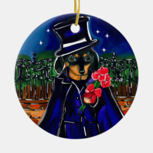 VALENTINE DACHSHUND CERAMIC ORNAMENT