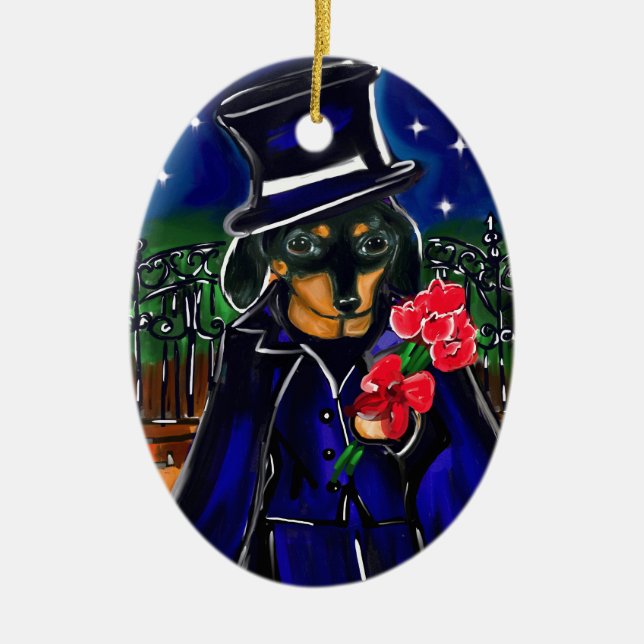 VALENTINE DACHSHUND CERAMIC ORNAMENT (Front)
