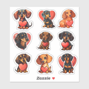 Valentine Dachshund dog set of 9 stickers