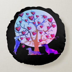 Valentine Dachshund Hearts  Round throw cushion