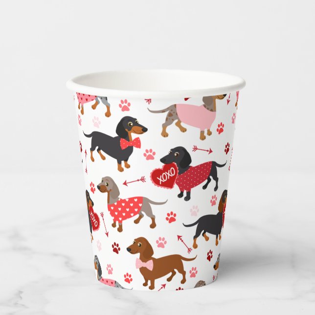 Valentine Dachshund Paper Cups (Front)