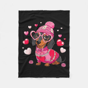 Valentine Dachshund Sausage Puppy Heart Gles Dog M Fleece Blanket