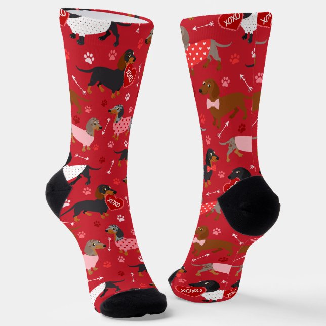 Valentine Dachshund Socks (Angled)