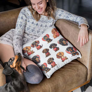 Valentine Dachshund Watercolor dog heart Throw Pillow