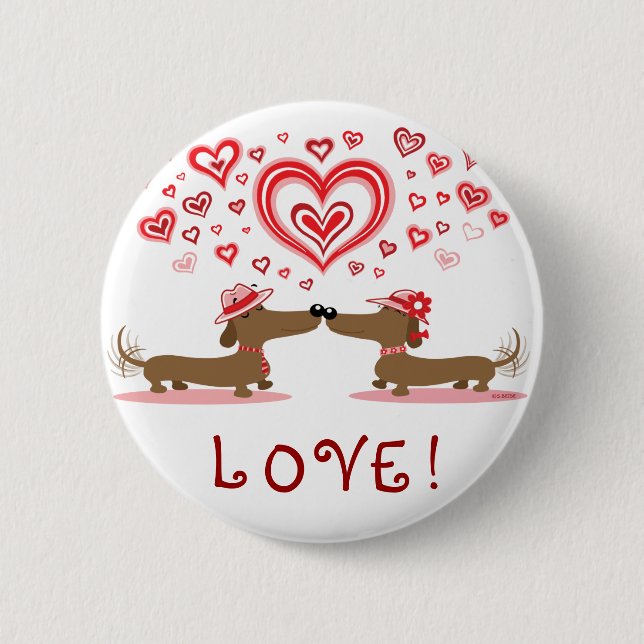 Valentine Dachshunds 2 Inch Round Button (Front)