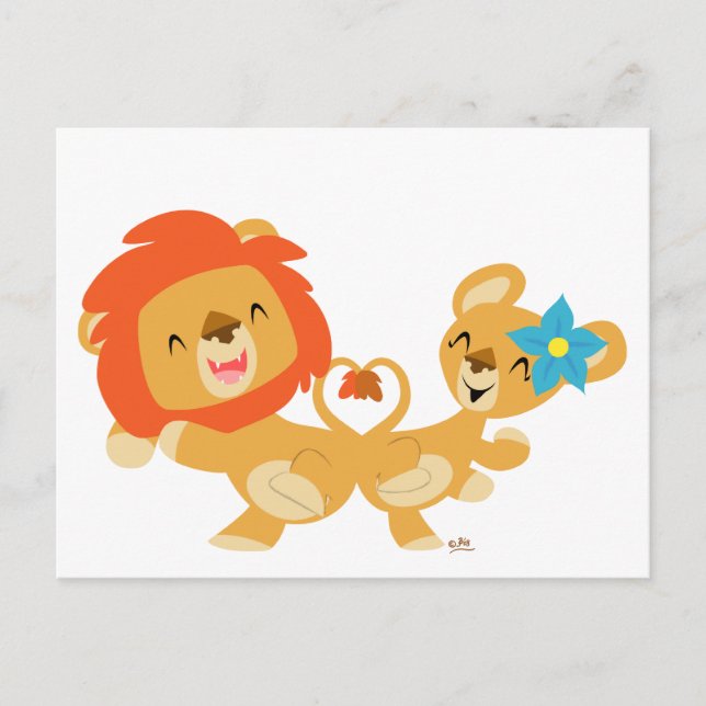 Valentine dancing lion couple postcard (Front)