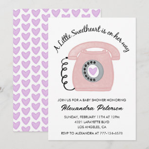 Valentine day baby shower invitation pink phone 