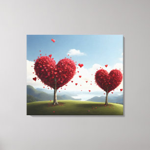 Valentine day design, Heart on trees Canvas Print