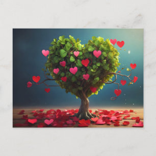 Valentine day design, Heart on trees Postcard