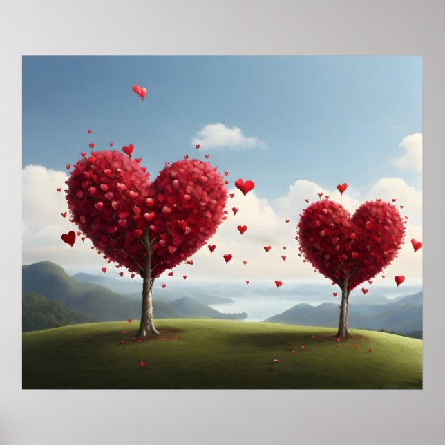 Valentine day design, Heart on trees Poster (Front)