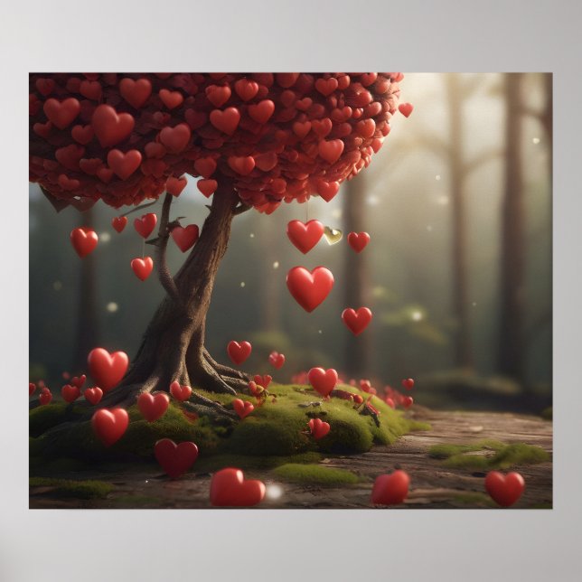 Valentine day design, Heart on trees Poster (Front)