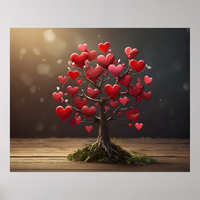 Valentine day design, Heart on trees Poster (Front)