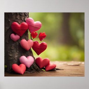Valentine day design, Heart on trees Poster
