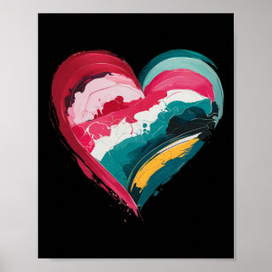 Valentine Day Heart Brushstroke Retro Valentine Ar Poster