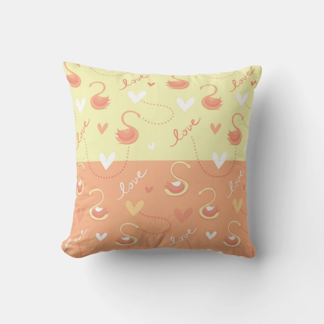Valentine Day Heart Love Written in Yellow Orange Throw Pillow (Front)
