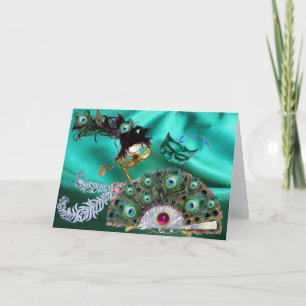 VALENTINE DAY MASQUERADE MASKS,PEACOCK FEATHER FAN HOLIDAY CARD