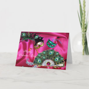 VALENTINE DAY MASQUERADE MASKS,PEACOCK FEATHER FAN HOLIDAY CARD