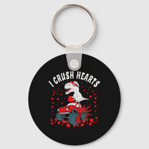 Valentine Day Monster Truck Dinosaur I Crush Heart Keychain