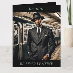 VALENTINE DAY Retro 1950s man editable folding  Card