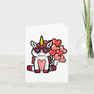 Valentine Day Unicorn Heart Bylloon Girls Kids Tod Card