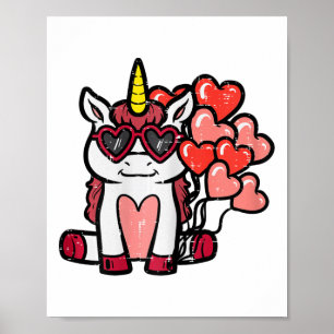 Valentine Day Unicorn Heart Bylloon Girls Kids Tod Poster