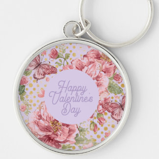 Valentine Days,Elegant,Purple Peach Flowers Patter Keychain