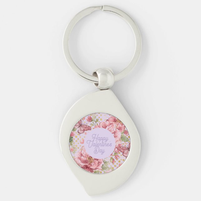 Valentine Days,Elegant,Purple Peach Flowers Patter Keychain (Front)