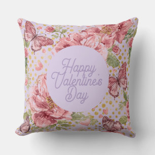 Valentine Days,Elegant,Purple Peach Flowers Patter Throw Pillow