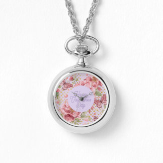Valentine Days,Elegant,Purple Peach Flowers Patter Watch