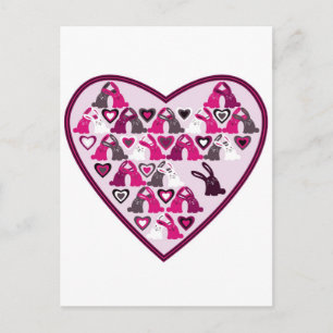 Valentine design, heart with rabbit patterns holiday postcard
