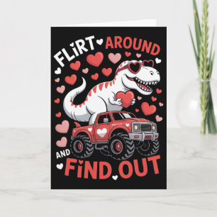 Valentine Dinosaur Monster Truck Flirt Around And  Card