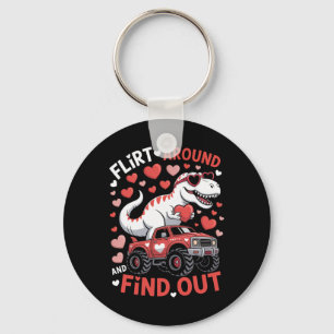 Valentine Dinosaur Monster Truck Flirt Around And Keychain