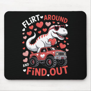 Valentine Dinosaur Monster Truck Flirt Around And  Mouse Pad