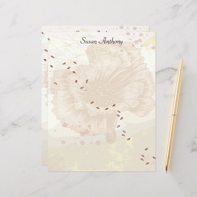 Valentine Distressed Faded Floral Stationary Paper (Front/Back In Situ)