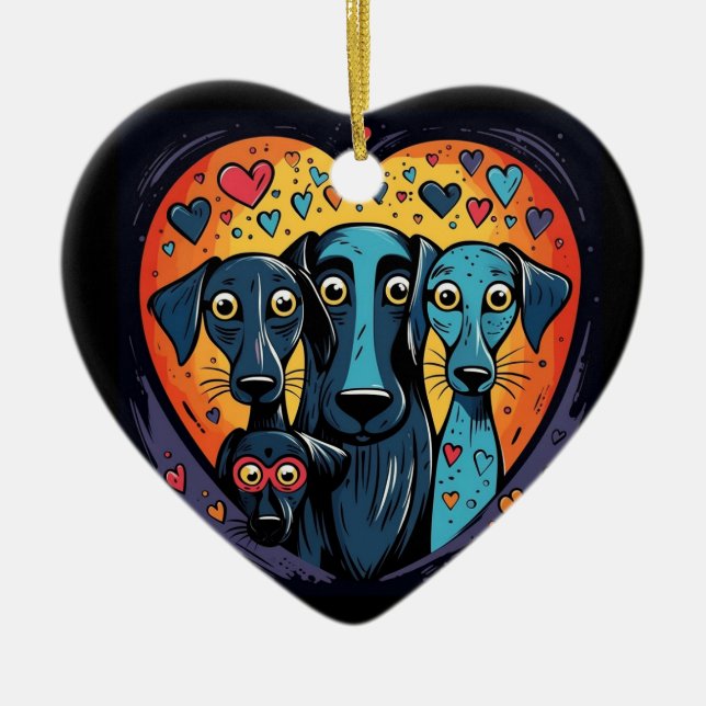 Valentine Dogs Heart Ceramic Ornament (Front)