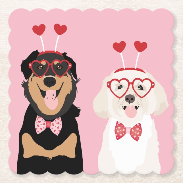 Valentine Dogs Rottweiler Maltipoo Puppy Paper Coaster (Front)