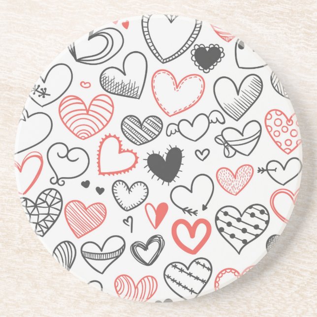 Valentine doodle hearts red and black hipster coaster (Front)
