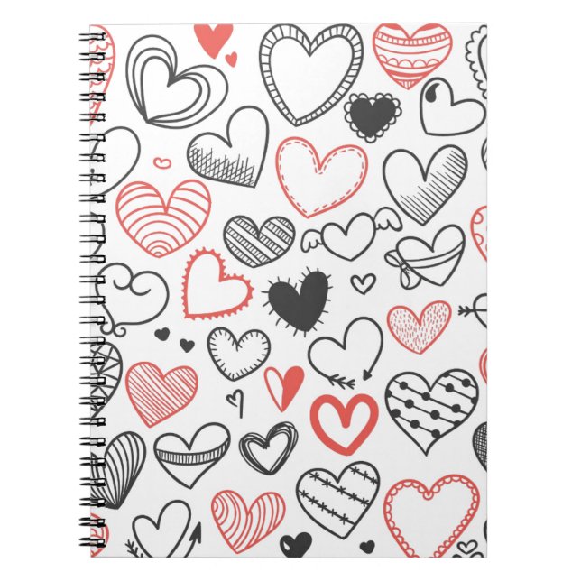Valentine doodle hearts red and black hipster notebook (Front)