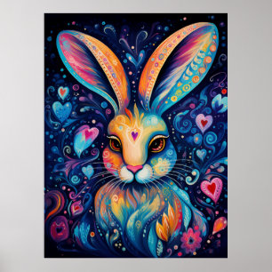 Valentine Dream Hearts: Rainbow Doodle Bunny Poster
