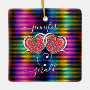 Valentine Elegant Interlocked Hearts Design Ceramic Ornament