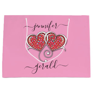 Valentine Elegant Interlocked Hearts Design Large Gift Bag
