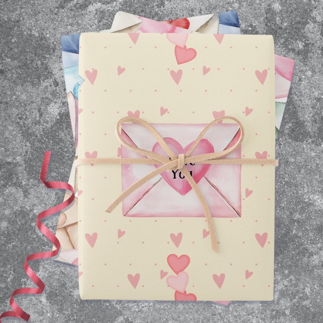 Valentine Envelopes and Hearts Wrapping Paper Sheet (Creator Uploaded)