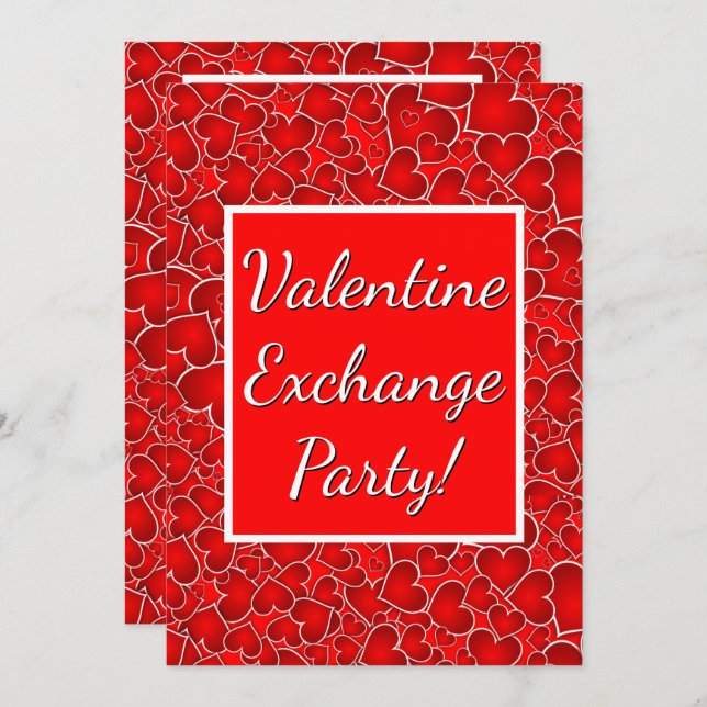 Valentine Exchange Party Celebration Red Hearts Invitation (Front/Back)