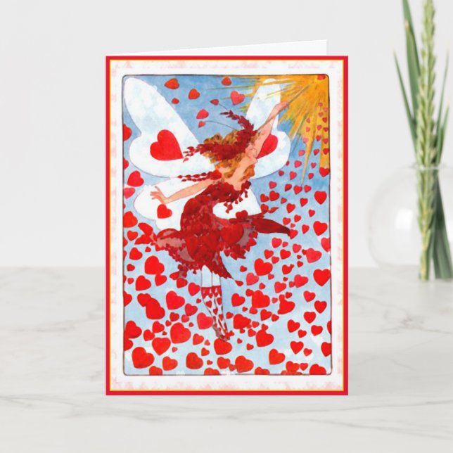 Valentine Faerie and Hearts Vintage Card (Front)
