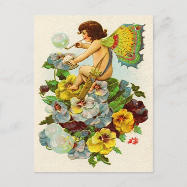 Valentine Fairy Blowing Bubbles Holiday Postcard (Front)