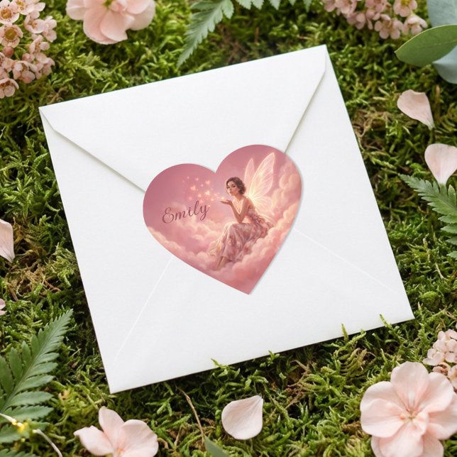Valentine Fairy on Pink Clouds Fantasy Art Name Heart Sticker (Creator Uploaded)