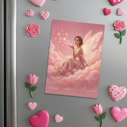 Valentine Fairy on Pink Clouds Magnetic Card