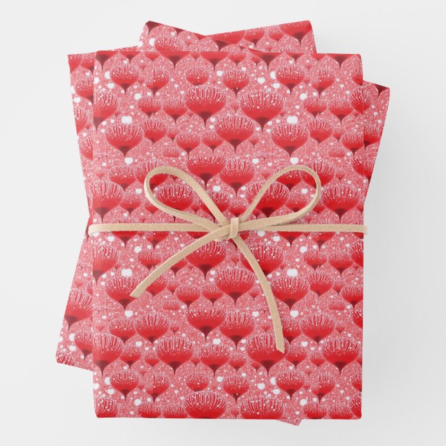 Valentine Fantasy Flowers Red and White Wrapping Paper Sheet (In situ)