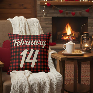 Valentine February 14 Red and Black Plaid Gingham Throw Pillow